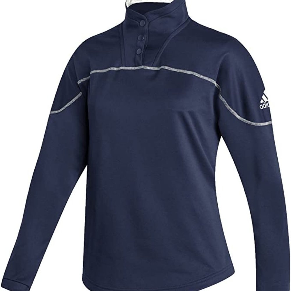 NWT ADIDAS WOMEN'S STADIUM 1/4 SNAP LONG SLEEVE SHIRT NAVY/WHITE MEDIUM
